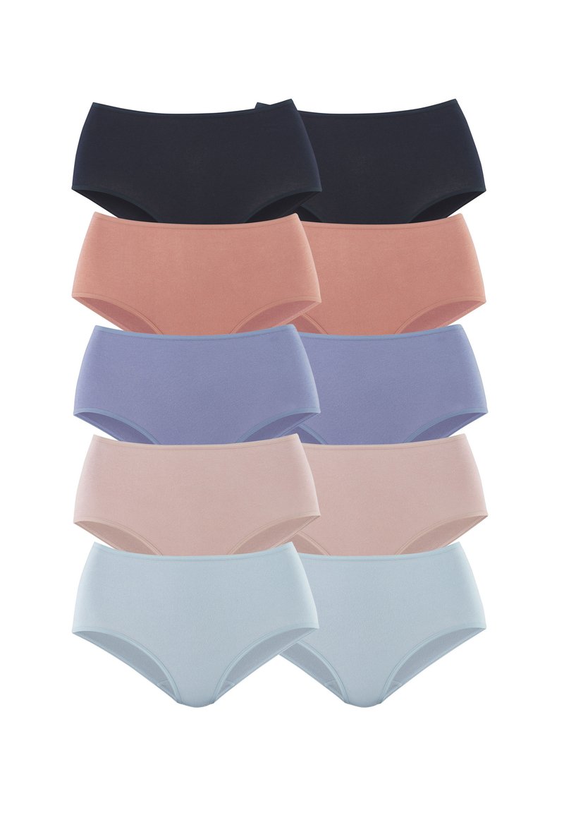 Mutande di cotone assortite nei colori navy, pesca, lavanda, rosa chiaro e blu chiaro, caratterizzate da una texture liscia e un design a vita media.