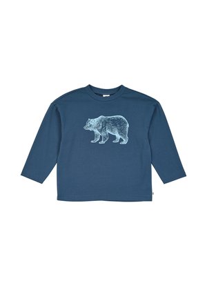 Donkerblauw shirt met lange mouwen met een gedetailleerde lichtblauwe berenillustratie gecentreerd op de voorkant.