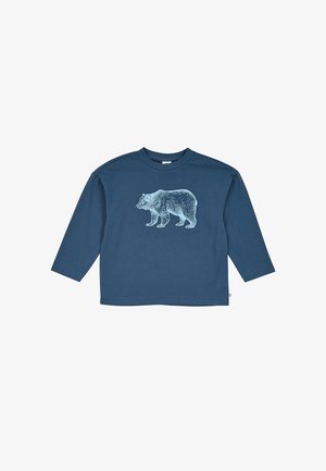 Donkerblauw shirt met lange mouwen met een gedetailleerde lichtblauwe berenillustratie gecentreerd op de voorkant.