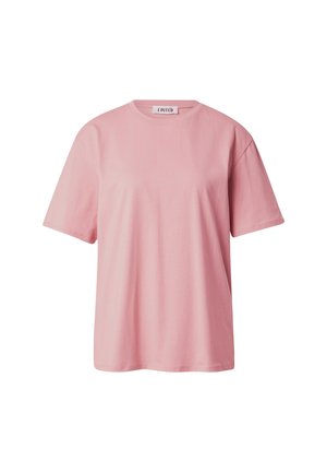 Rosa Baumwoll-T-Shirt mit entspannter Passform, kurzen Ärmeln, rundem Ausschnitt und ohne sichtbare Muster oder Akzente. Schlichtes Design, leichtes Material.