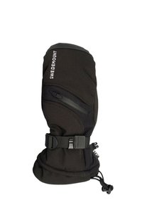 Czarne, ocieplane rękawice z teksturowanym wykończeniem, regulowanym paskiem i kieszonką na zamek z boku. Z logo "SWEDEMOUNT" w kolorze białym.