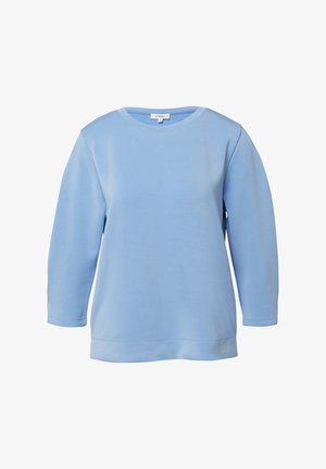 Sweat-shirt à manches longues bleu clair avec encolure ronde et ourlet droit, présenté sur un fond blanc.