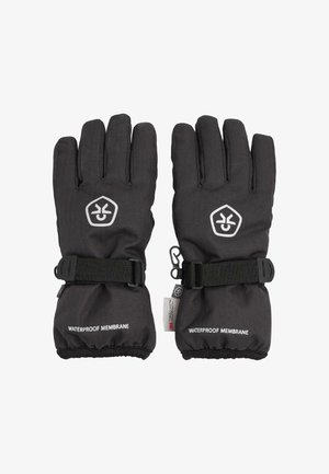 Zwarte waterdichte handschoenen met verstelbare polsbanden, textielstof en logo-detail. Kenmerken een gladde binnenvoering voor comfort.