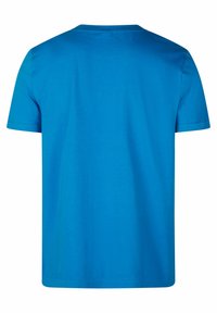 Kurzarm-T-Shirt aus leuchtend blauem Baumwollmaterial, mit Rundhalsausschnitt, glatter Textur, einfarbiger Rückseite und ohne grafische Details.