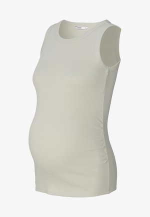 Top de maternidad en tejido acanalado de color verde claro, diseño sin mangas, forma ceñida, escote redondo, detalle de fruncido lateral para ajustar el fit.