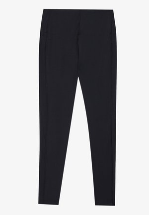 Leggings neri con un design aderente, texture liscia e senza motivi visibili. Presentano cuciture laterali e una silhouette pulita e minimalista.