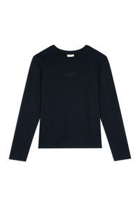 Mörkblå långärmad T-shirt i mjukt material. Har rund halsringning och en figurnära passform. Diskret logotyp broderad nära bröstet.