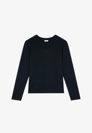 Navy long-sleeve T-shirt made of a soft fabric. Features a round neckline and a fitted design. Subtle logo embroidered near the chest.