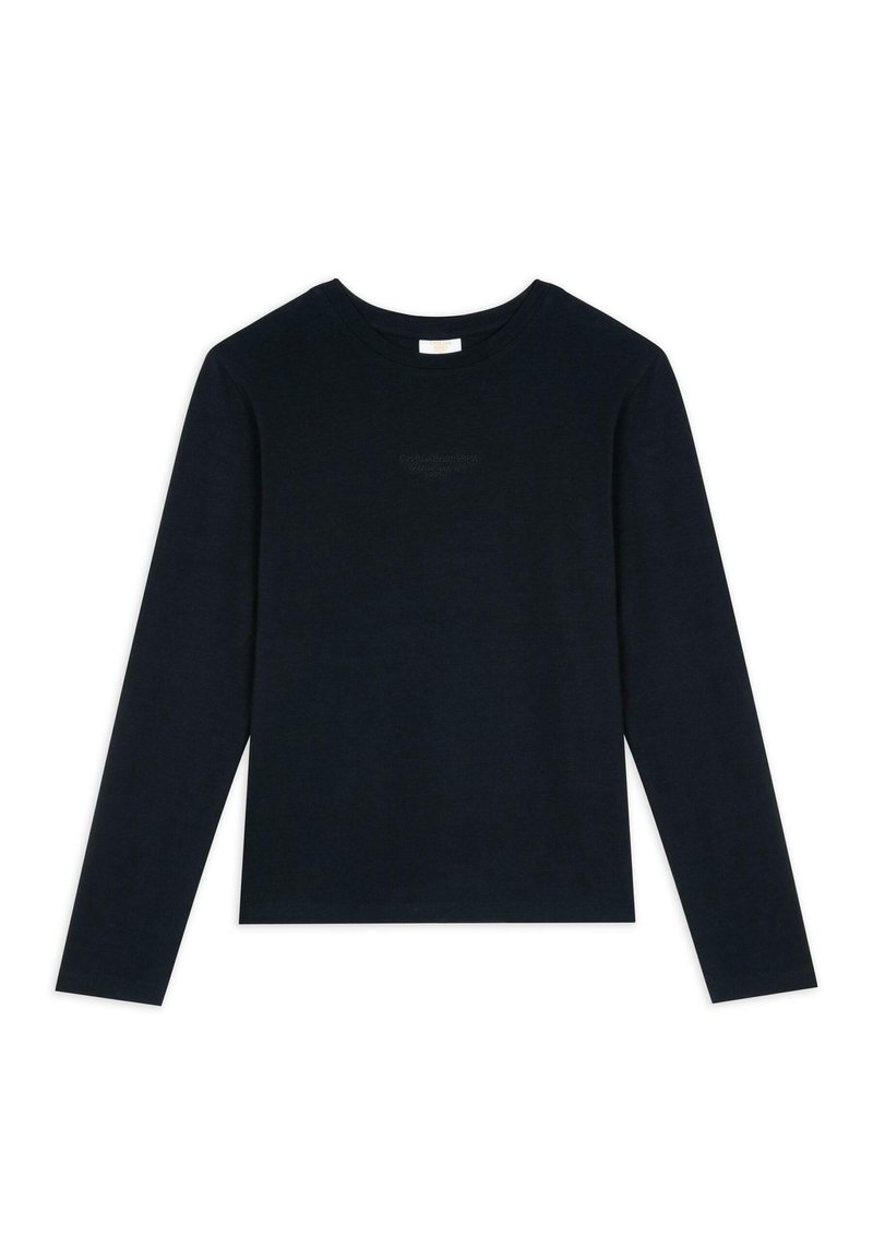 Mörkblå långärmad T-shirt i mjukt material. Har rund halsringning och en figurnära passform. Diskret logotyp broderad nära bröstet.