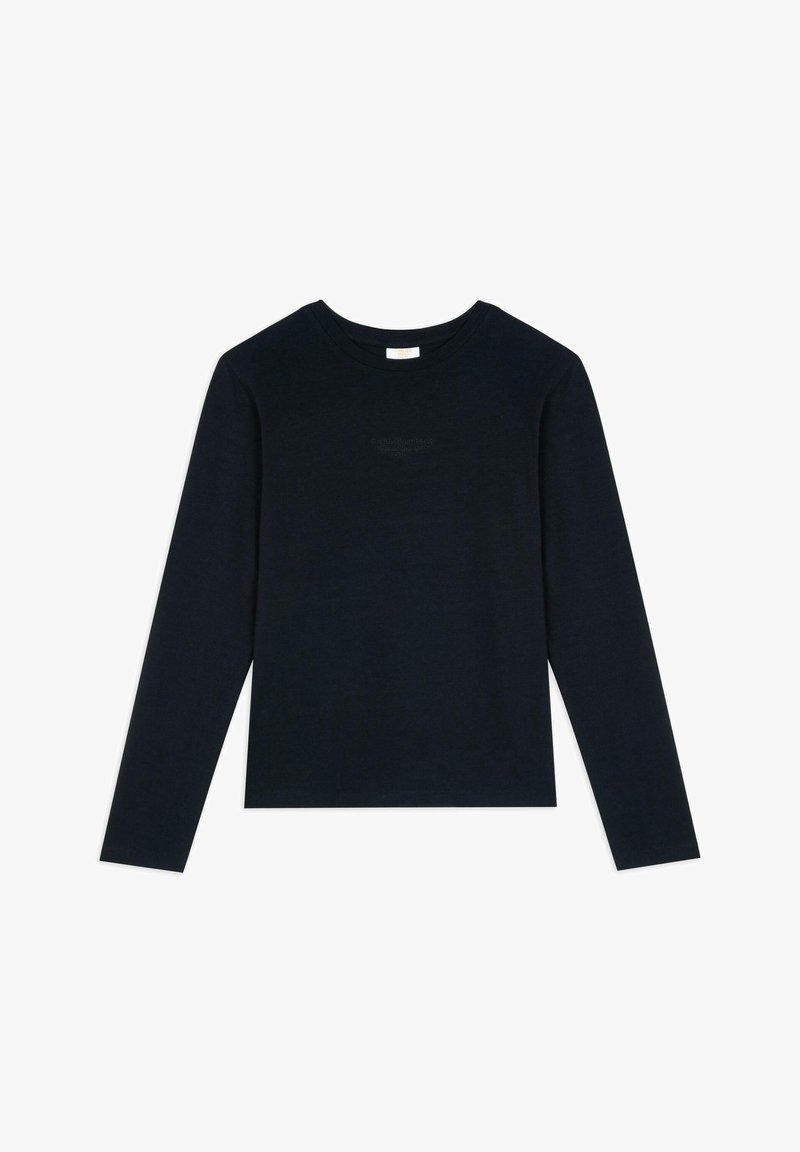 Mörkblå långärmad T-shirt i mjukt material. Har rund halsringning och en figurnära passform. Diskret logotyp broderad nära bröstet.