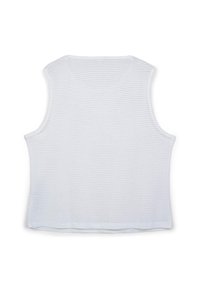 Top bianco senza maniche realizzato in tessuto a maglia testurizzato con scollatura rotonda, caratterizzato da una vestibilità rilassata e senza dettagli di cucitura visibili.
