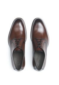 Brune lædersko til kjole med en glat finish, rundet tå og snørebånd. Har en let polstret inderside og minimal syning.