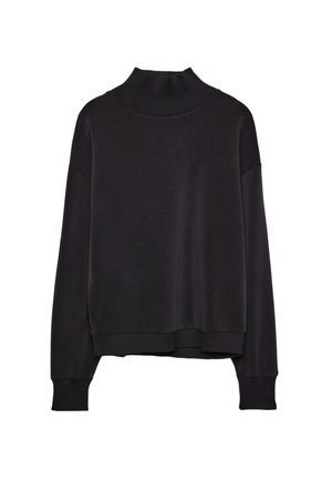 Felpa nera a collo alto realizzata in morbido tessuto, con collo e polsini a costine, vestibilità comoda e spalle scese.
