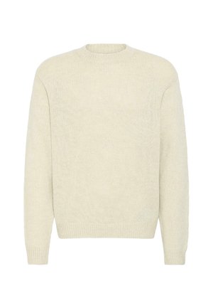 Maglione a maglia beige chiaro con collo rotondo, maniche lunghe e polsini e orlo a costine. Realizzato in un morbido tessuto testurizzato.