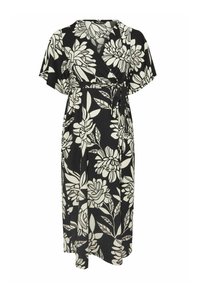 Yours Clothing FLORAL PRINT TEXTURED WRAP - Jerseyklänning - black