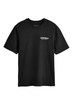 Black short-sleeve T-shirt with white "COSWORTH SIERRA RS 500" text on the upper left chest.