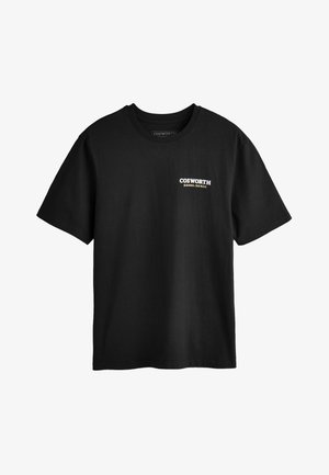 Black short-sleeve T-shirt with white "COSWORTH SIERRA RS 500" text on the upper left chest.