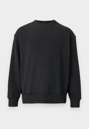 Zwarte sweatshirt van een katoenmix, met een ronde hals, ribbelboorden en -zoom, en een subtiele logo op de borst. Soepele textuur.