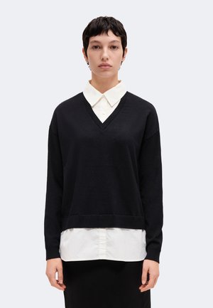 ONLY, ONLPAYSON MIX V NECK - Pullover - black/cloud dancer