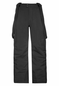 Pantalon d'hiver noir isolé avec bretelles ajustables et fermeture par bouton à la taille.