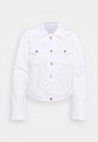Witte denim jas met een kraag, knoopsluiting, twee borstzakken en lange mouwen. Afgewerkt met hardware in zilverkleur.