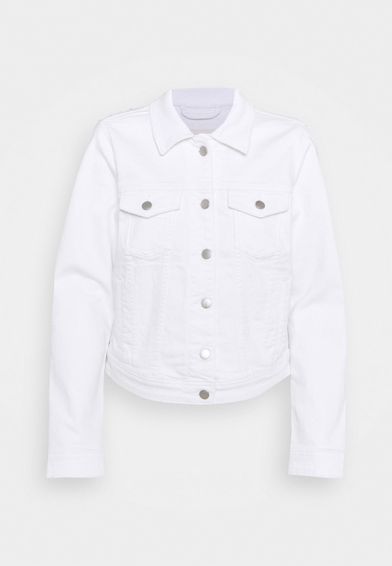 Witte denim jas met een kraag, knoopsluiting, twee borstzakken en lange mouwen. Afgewerkt met hardware in zilverkleur.