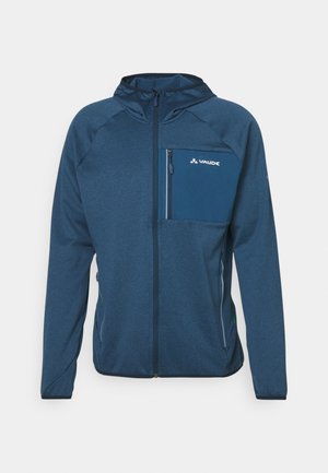 Navyblaue Hoodie-Jacke aus weichem Stoff. Mit einem Reißverschluss-Brusttasche und elastischen Bündchen ausgestattet. Mit einer schmalen Passform und Kapuze gestaltet.