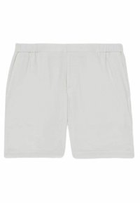 Shorts grii deschis cu o textură fină, talie elastică și buzunare laterale. Designul este simplu și drept.
