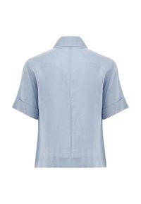 Light blue short-sleeve shirt, made of smooth fabric, features a classic collar and a straight cut with no visible fastenings or embellishments.