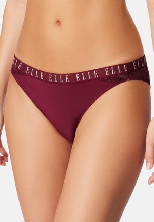 Maroons bikini brief made of smooth fabric with a decorative lace trim, featuring an "ELLE" branded waistband.