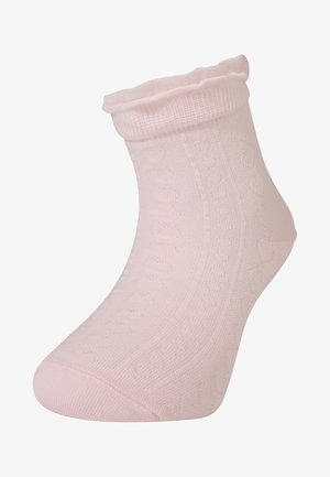 Helle rosa Knöchelsocke mit strukturiertem Design, geripptem Bündchen und glattem Stoff. Elastischer Sitz für Komfort und einfaches Anziehen.