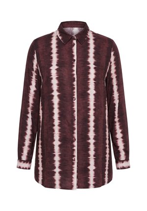 Košile s dlouhými rukávy a zapínáním na knoflíky, s klopovým límcem, se vzorem vertikálních vínovo-bílých cikcak pruhů.