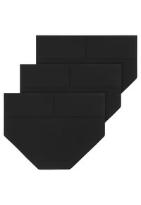 Zwarte naadloze ondergoedset van drie, met een gladde textuur, hoge taille en versterkte naden voor extra duurzaamheid.