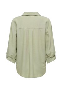 Chemise vert clair à manches longues avec poignets retroussés, pli au dos et col droit, présentée sur fond blanc.