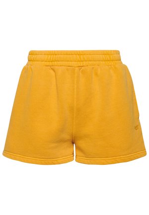 Gule afslappede shorts med elastisk talje, med syning ved kanten og lille broderet logo på siden.