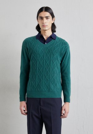 MIX CABLE V NECK MERINO/CASHMERE - Strickpullover - caccia green