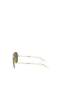 Occhiali da sole in metallo dorato con lenti verdi, montatura rotonda e aste sottili. Presentano punte in silicone trasparente per il comfort e una vestibilità sicura.