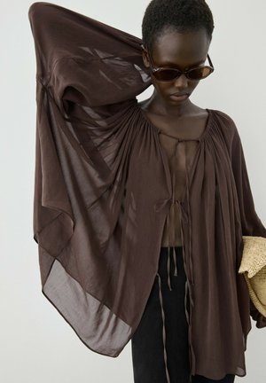 Massimo Dutti, FLOWING SHIRT WITH GATHERED DETAILS - Bluse - dark brown