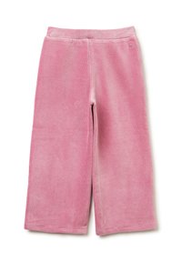 Růžové kordové kalhoty širokého střihu s elastickým pasem a jemnými švy. Měkká textura s ribovaným vzorem po celé ploše.
