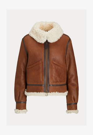 Polo Ralph Lauren, LEATHER-TRIM SHEARLING AVIATOR JACKET - Nahkjakk - brown/cream