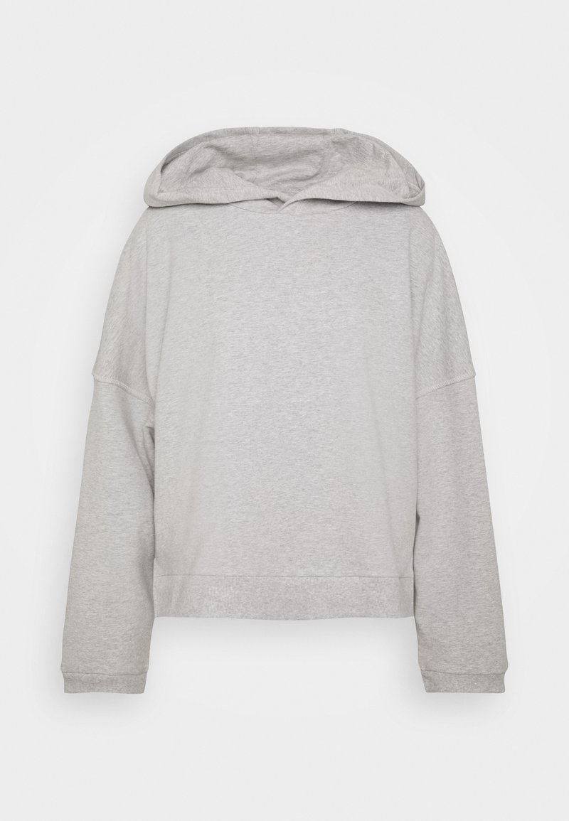 Felpa con cappuccio grigio chiaro, realizzata in un morbido misto cotone. Presenta una vestibilità comoda, spalle basse e polsini a costine, senza branding visibile.