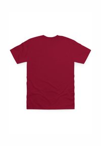 Bordeaux katoenen t-shirt met korte mouwen en een ronde halslijn, met een gladde textuur en een eenvoudige achterkant.