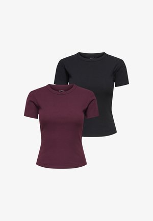 Two ribbed short-sleeve crew-neck shirts, one in dark purple and one in black, displayed against a white background.