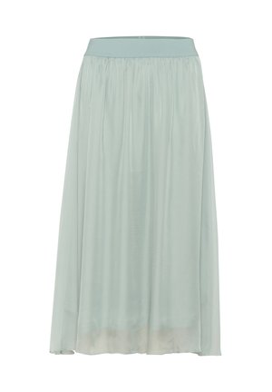 Light blue, knee-length skirt made of airy chiffon fabric with a soft waistband and flowing, sheer texture. No patterns or embellishments.