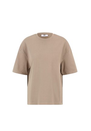 Kortermet t-skjorte i myk beige bomull, med rund hals, avslappet passform og minimalistisk design uten mønstre.