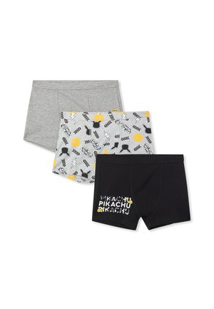 Tre paia di boxer da ragazzo: grigi, a fantasia con Pikachu e neri con il testo 'Pikachu'. Misura in misto cotone, con vita elastica.