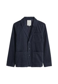 Námornícky kordový blazer s klopovým golierom, dvoma prednými vreckami a zapínaním na tri gombíky. Textúrovaná tkanina a štruktúrovaný dizajn.