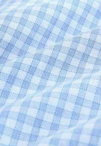 Svetlomodrá károvaná látka s textúrovaným vzorom malých štvorcov, ktoré sa striedajú medzi svetlejšími a tmavšími odtieňmi modrej.