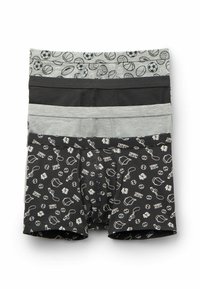 Boxers para hombre en tres colores: gris con estampado deportivo, negro sólido y negro con gráficos de temática de Nueva York. Tejido de algodón suave, cinturillas elásticas.