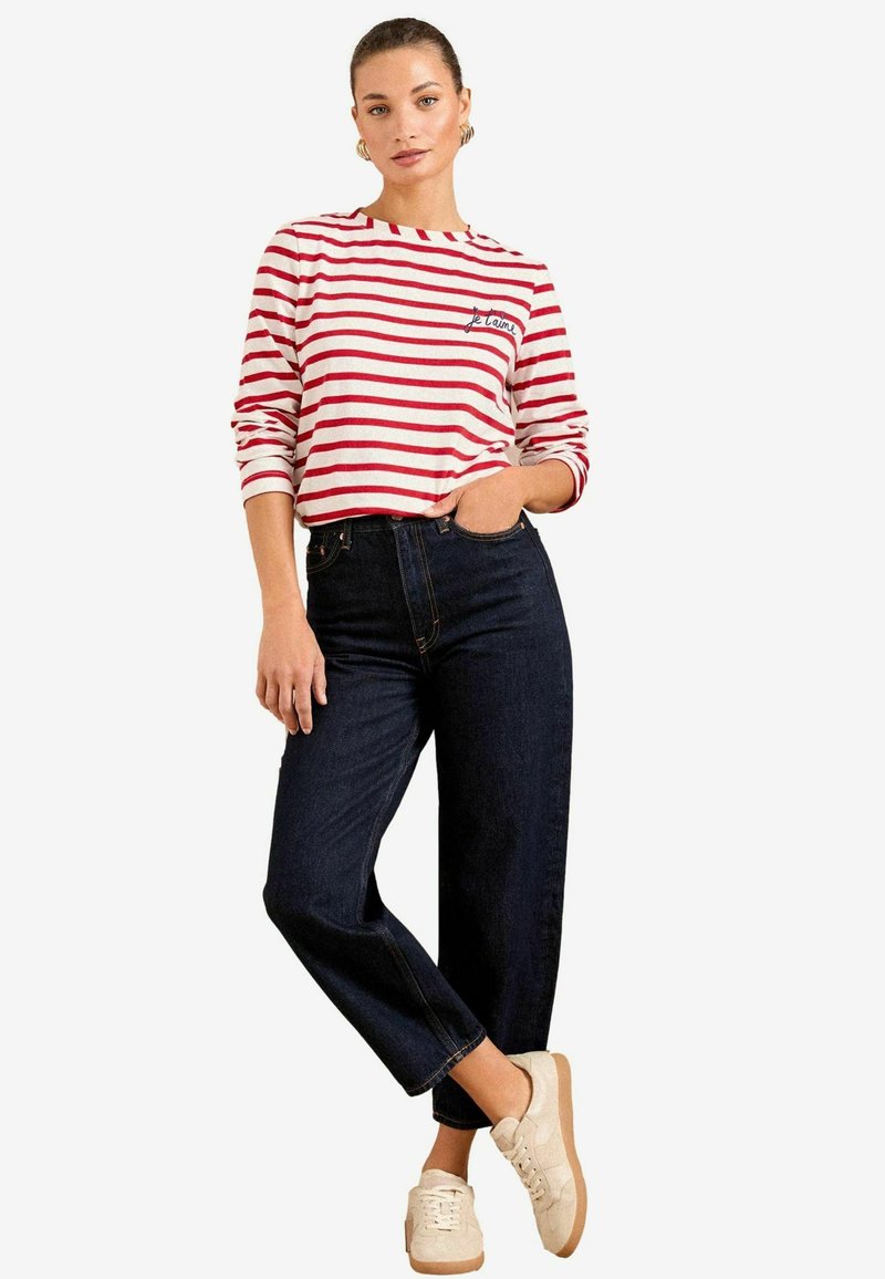 Love & Roses Tops ar garām piedurknēm - red and white stripe bow back